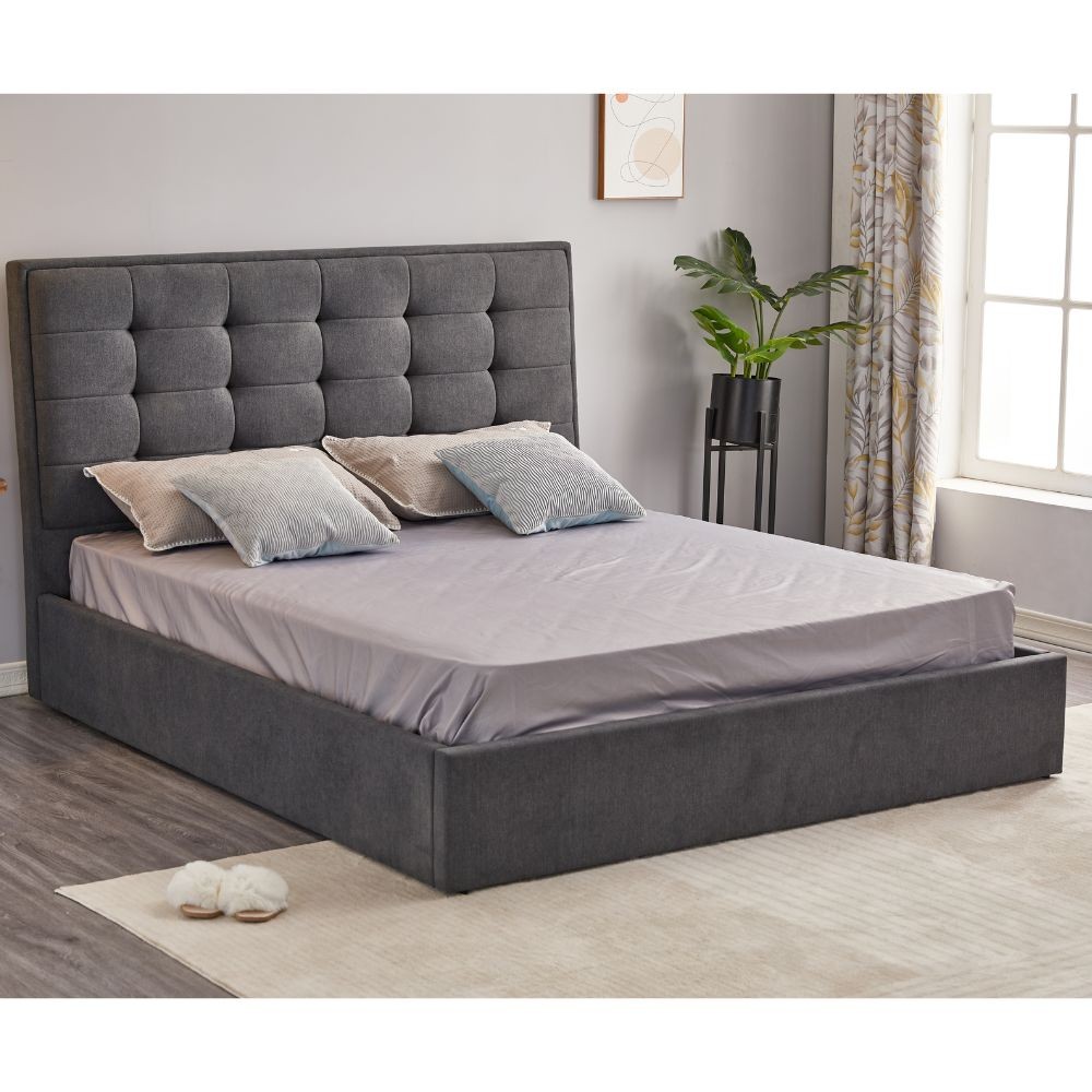 Letto Matrimoniale Coco Contenitore Tessuto Grigio Scuro  L 171 x P 209 x H 115 cm