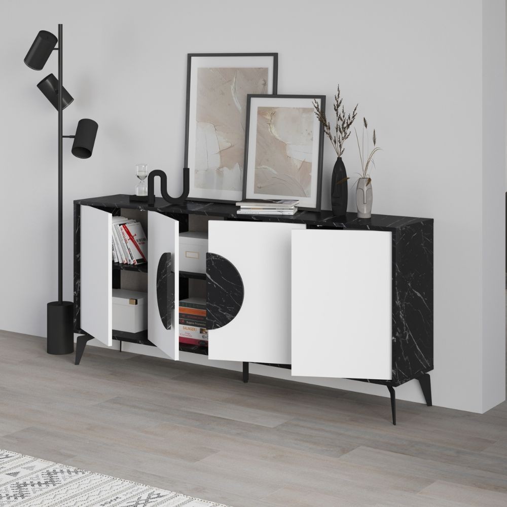 Madia Gora 180x35.6x82 cm Struttura Bendir con Ante Bianche