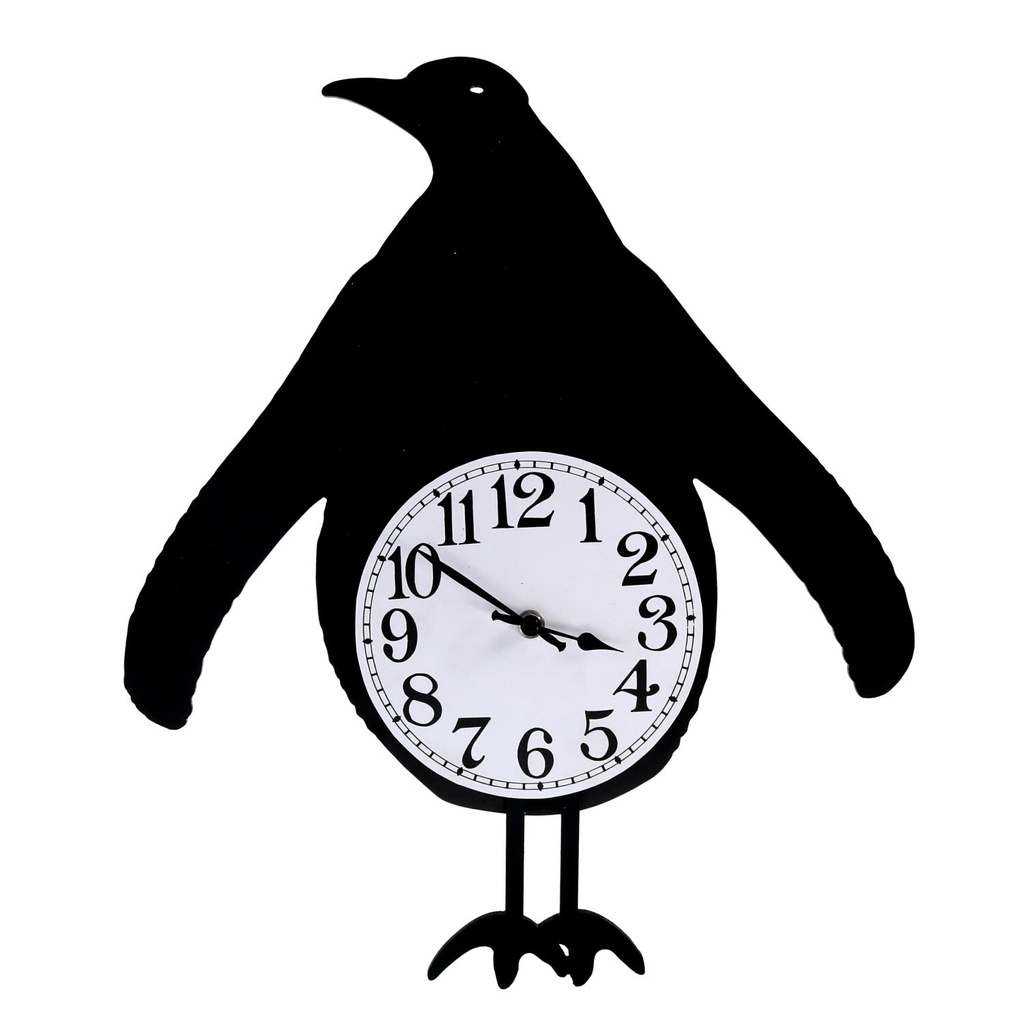 Orologio legno pinguino con pendolo nero cm 38x37x6