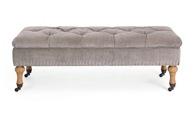 Panca contenitore beige in velluto stile classico