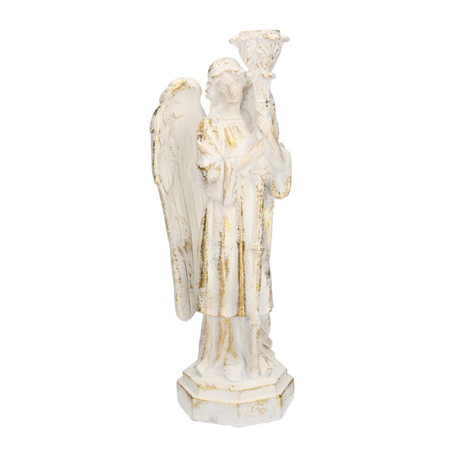 Angelo resina bianco oro con lanterna cm15x11h40