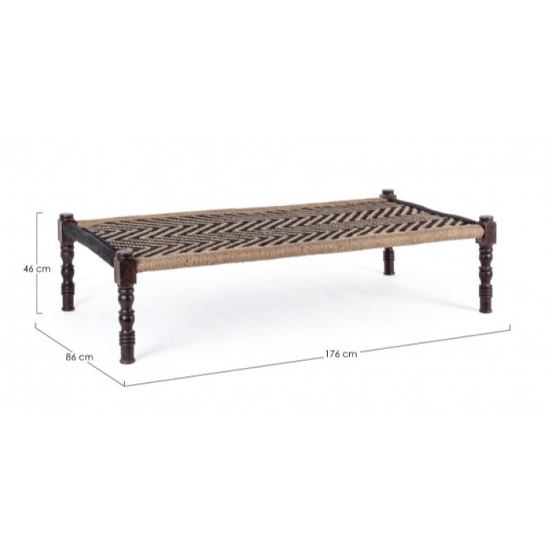 Panca etnica in legno Nero KHAT TAMIL 176x86x h46 cm