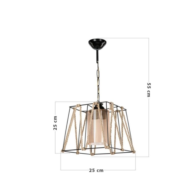 Lampadario a sospensione in metallo Nero e Corda 25x h55 cm