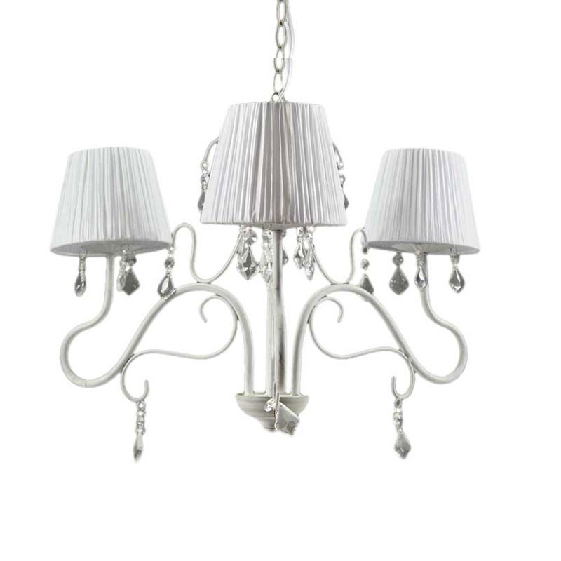 Lampadario moderno a 3 luci bianco con paralumi in tessuto cm 55