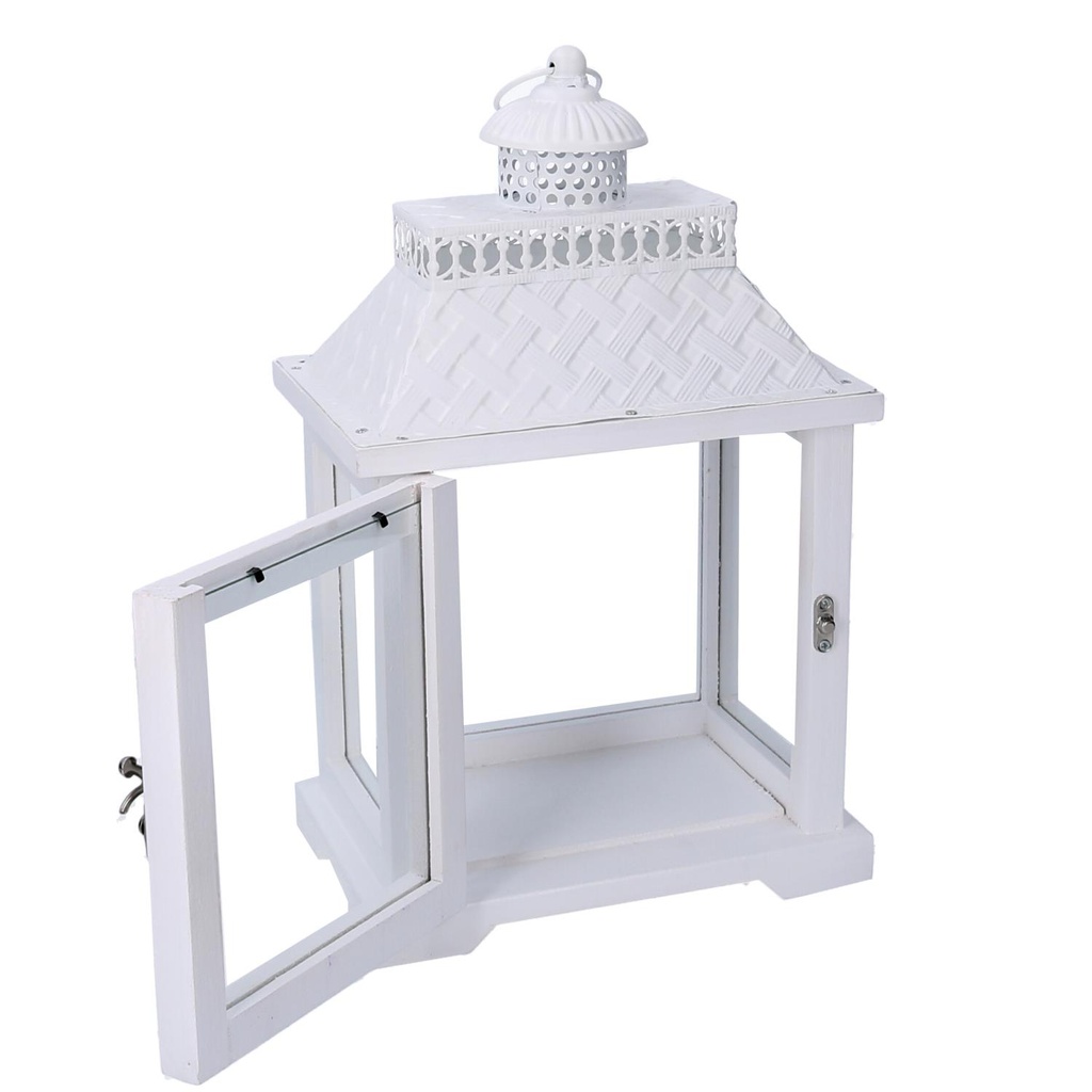 Lanterna legno bianco quadro cm24x16h39