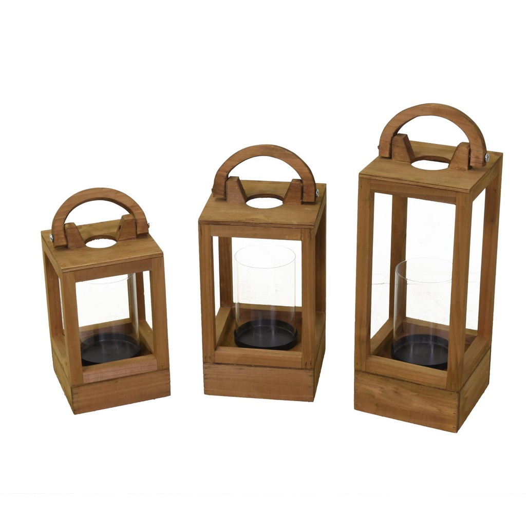 Lanterna legno naturale quadro cm18x18h41