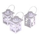 Lanterna metallo natale bianco confezione 3 pezzi quadro cm7,5x7,5h11