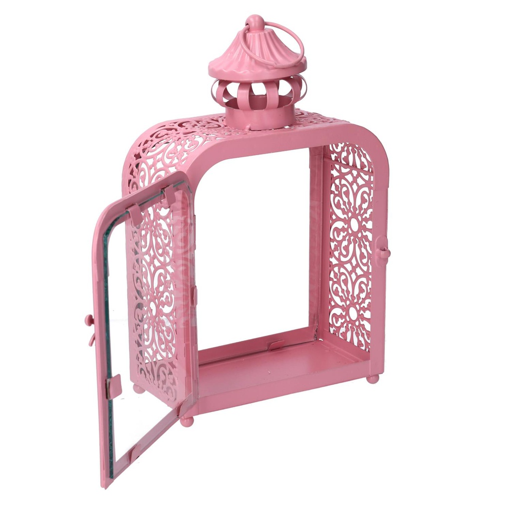 Lanterna metallo rosa cm 17x9h30