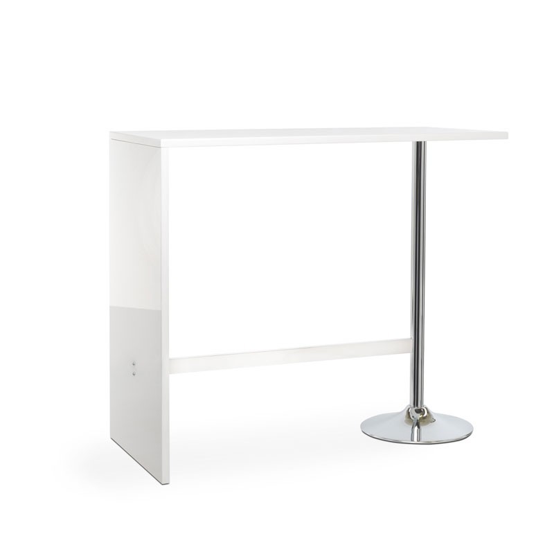 Penisola rettangolare bianco lucido con gamba cromata 120x60xh.105 cm