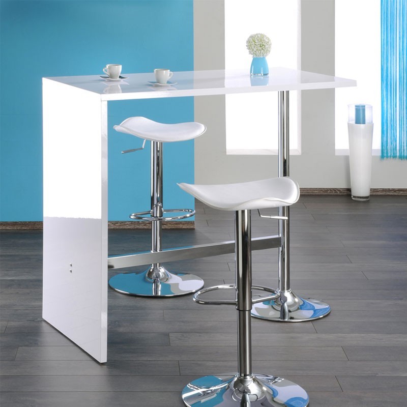 Penisola rettangolare bianco lucido con gamba cromata 120x60xh.105 cm