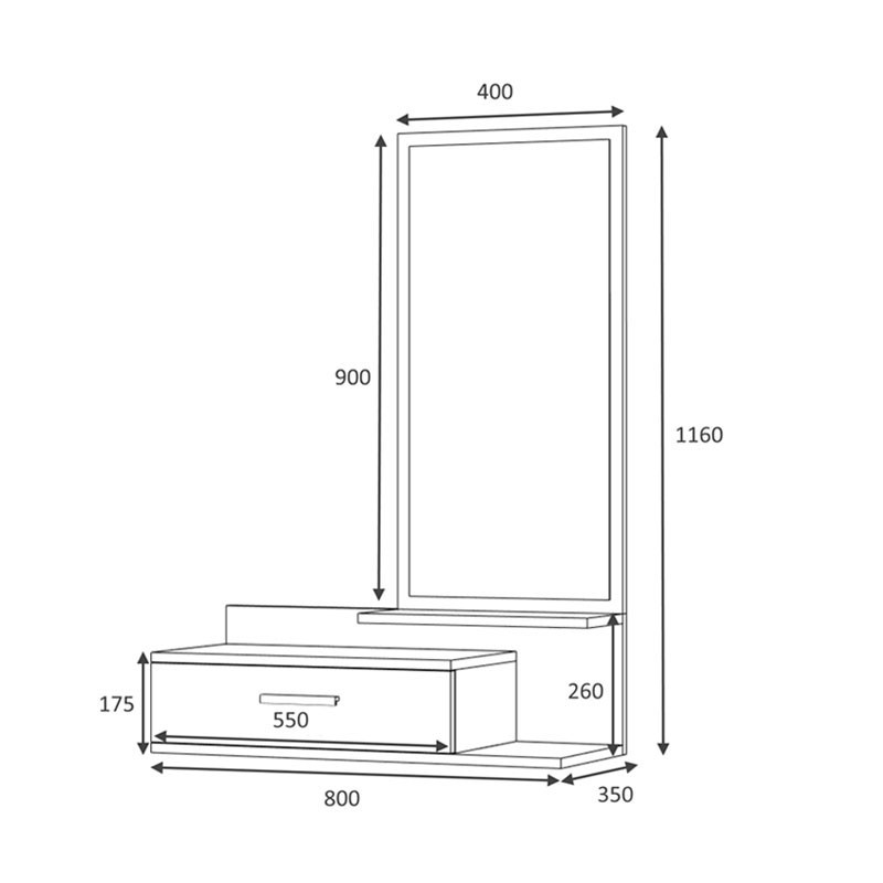Pensile da ingresso con specchio e cassetto bianco rovere 80x35xh.116 cm EFFEZ