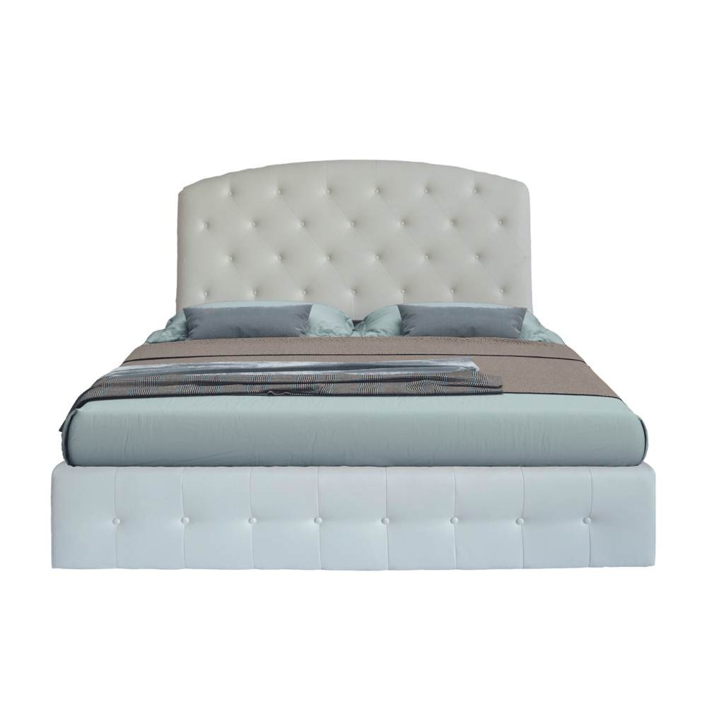 Letto Matrimoniale Contenitore Button2 Bianco Testiera Curva