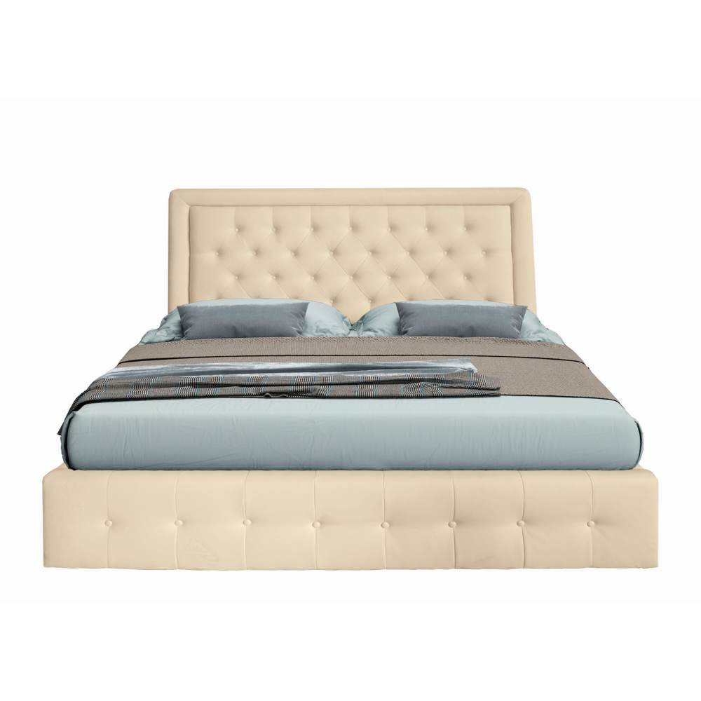 Letto matrimoniale contenitore Buttonsquare champagne con testiera trapuntata