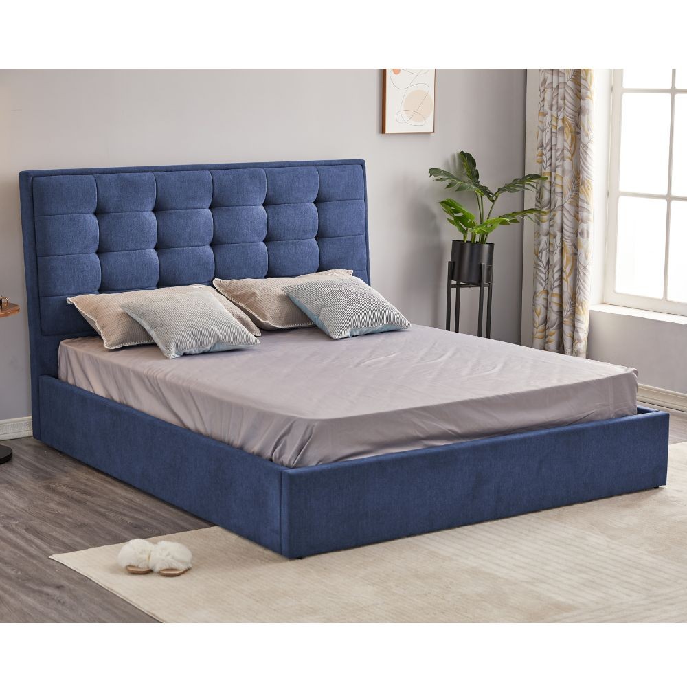 Letto matrimoniale contenitore in tessuto blu scuro Coco