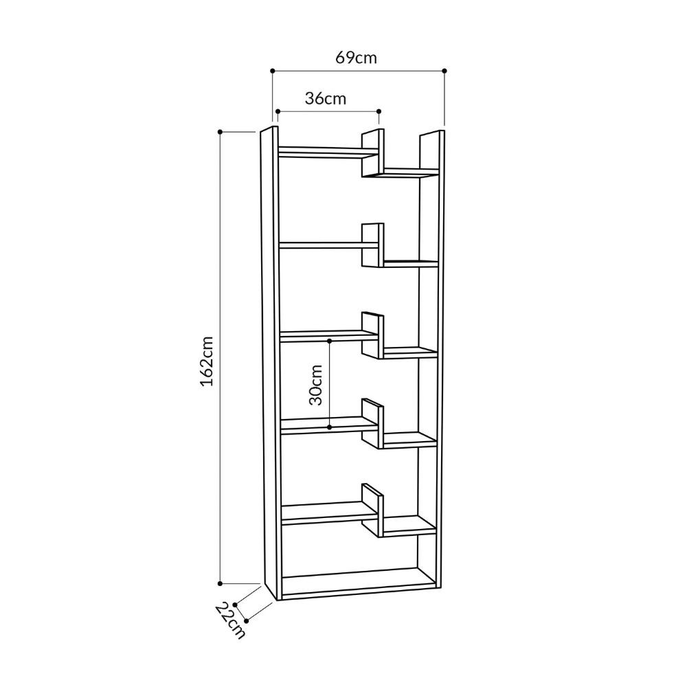 Libreria Oppa in Rovere e Antracite 5 Livelli, 11 Ripiani P 22 x L 69 x H 162.5 cm
