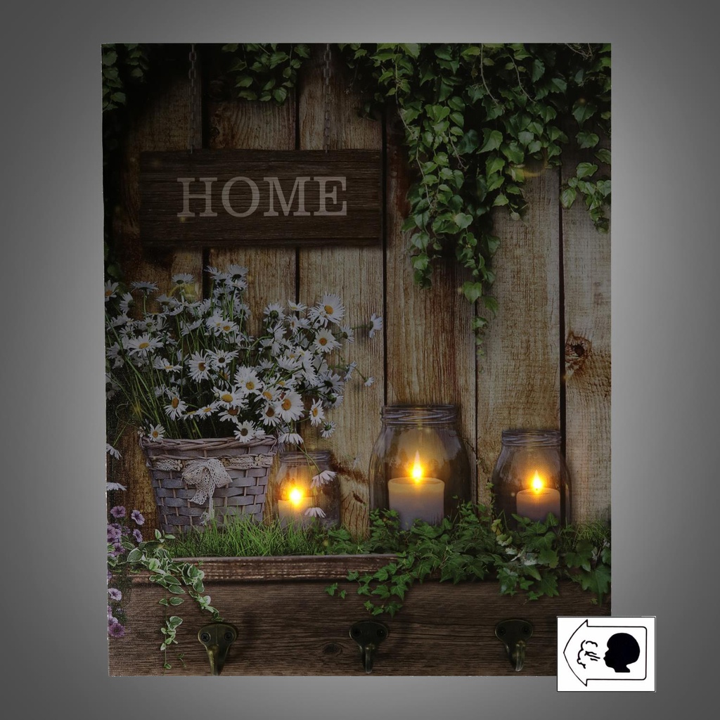 Appendino legno 3 posti con led fiori cm 40x50x1