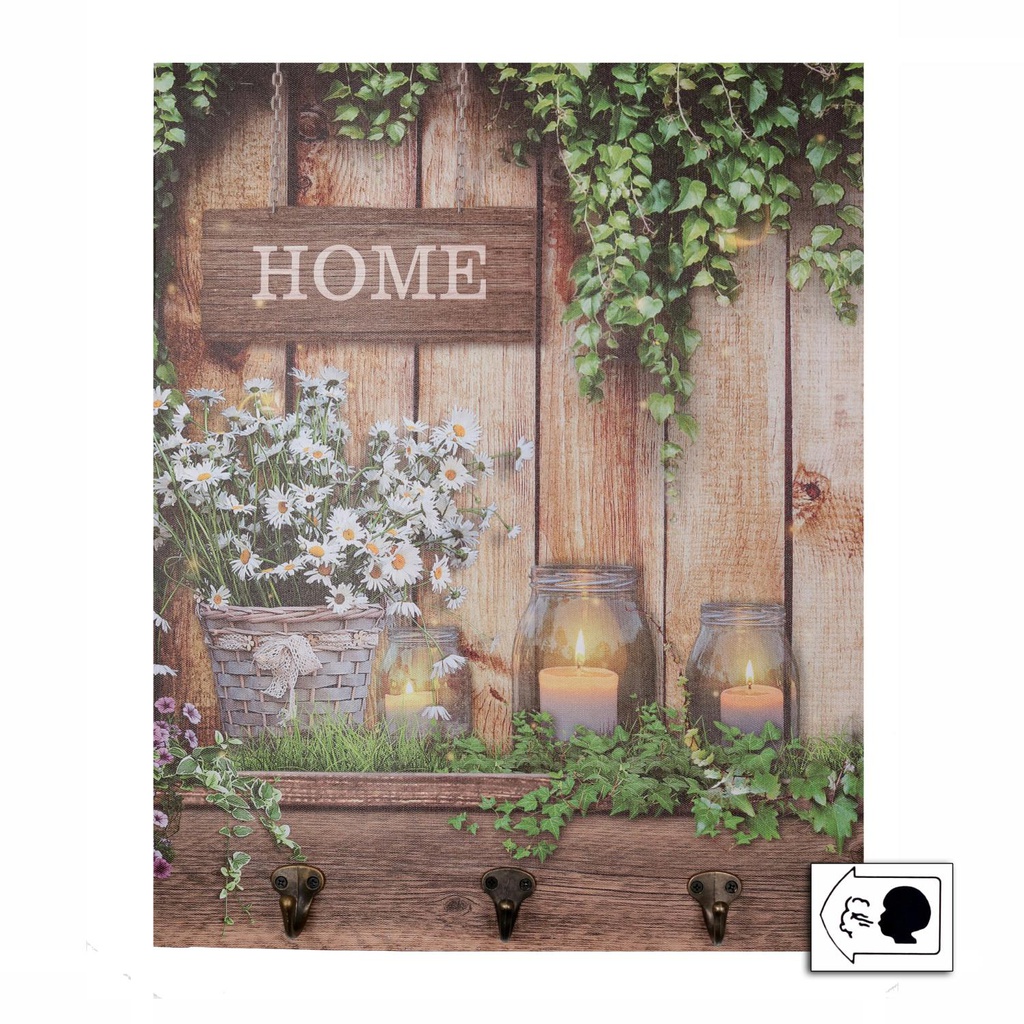 Appendino legno 3 posti con led fiori cm 40x50x1