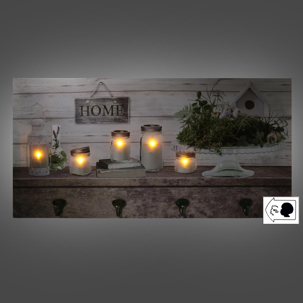 Appendino legno 8 posti con led lanterna cm 60x30x1