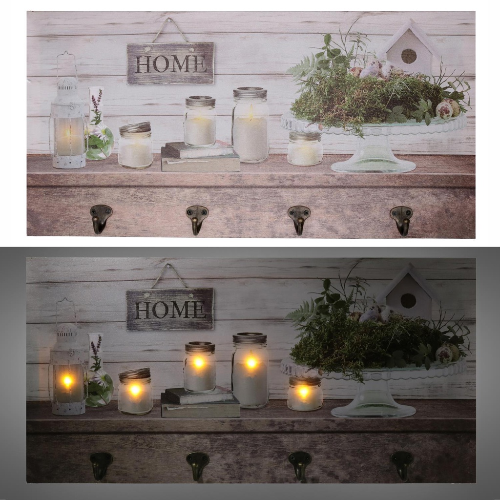 Appendino legno 8 posti con led lanterna cm 60x30x1