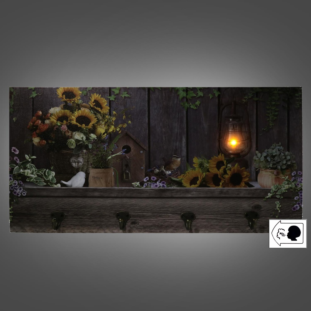 Appendino legno 4 posti con led girasoli cm 60x30x1