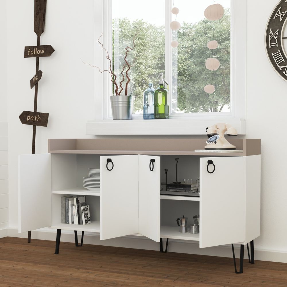 Madia Dea 4 ante bianco e light mocha 140x36x80 h