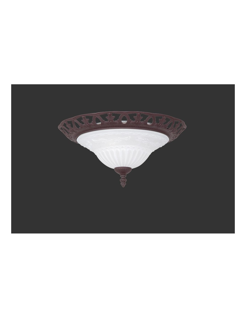Plafoniera Rustica Ruggine 2 x E27 Vetro Opale Ø38 cm Trio Lighting