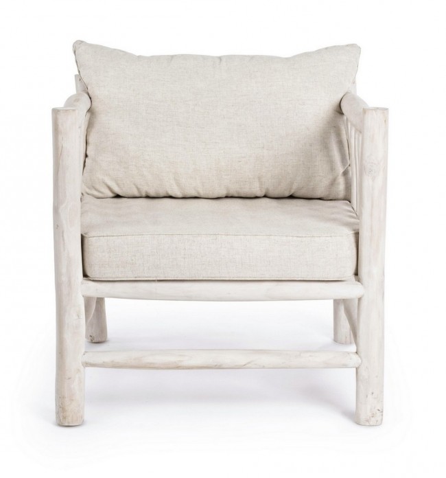 Poltrona bianco con cuscino in teak in stile naturale