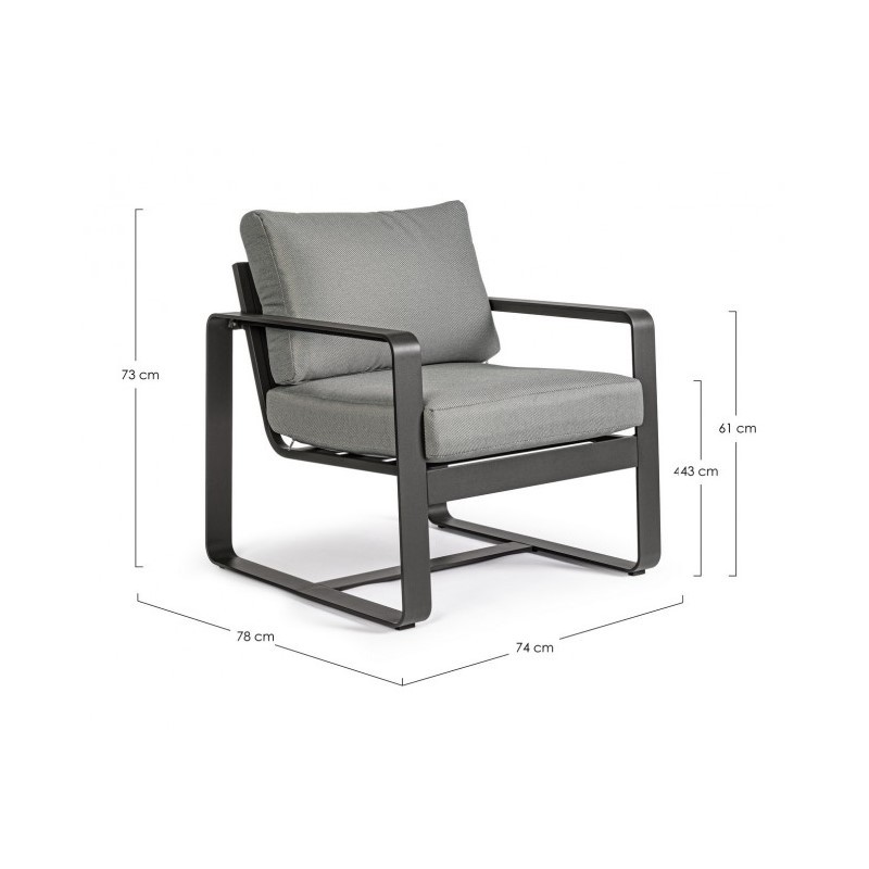 Poltrona da giardino in alluminio Antracite MERRIGAN YK13 74x78x h84 cm