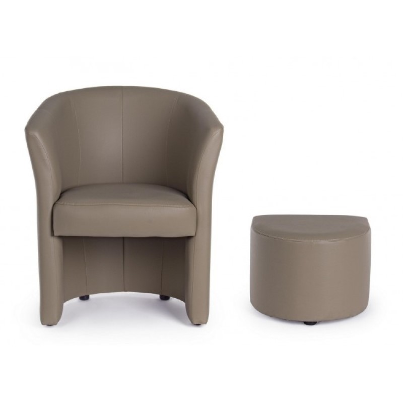 Poltrona in similpelle con pouf estraibile Tortora RITA 64,5x 59,5x h78 cm