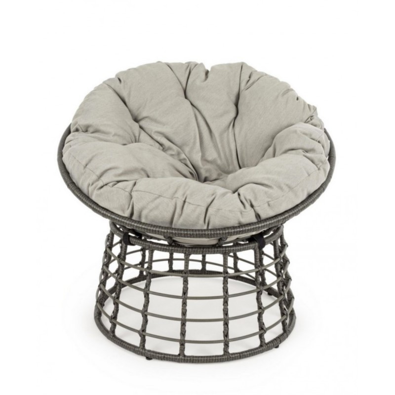 Poltrona per esterno in fibra naturale Grigio con cuscino MOLLY diametro 69x92x h78 cm