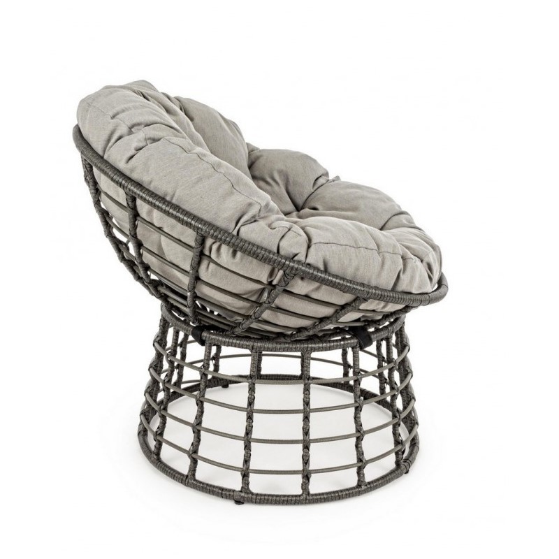 Poltrona per esterno in fibra naturale Grigio con cuscino MOLLY diametro 69x92x h78 cm