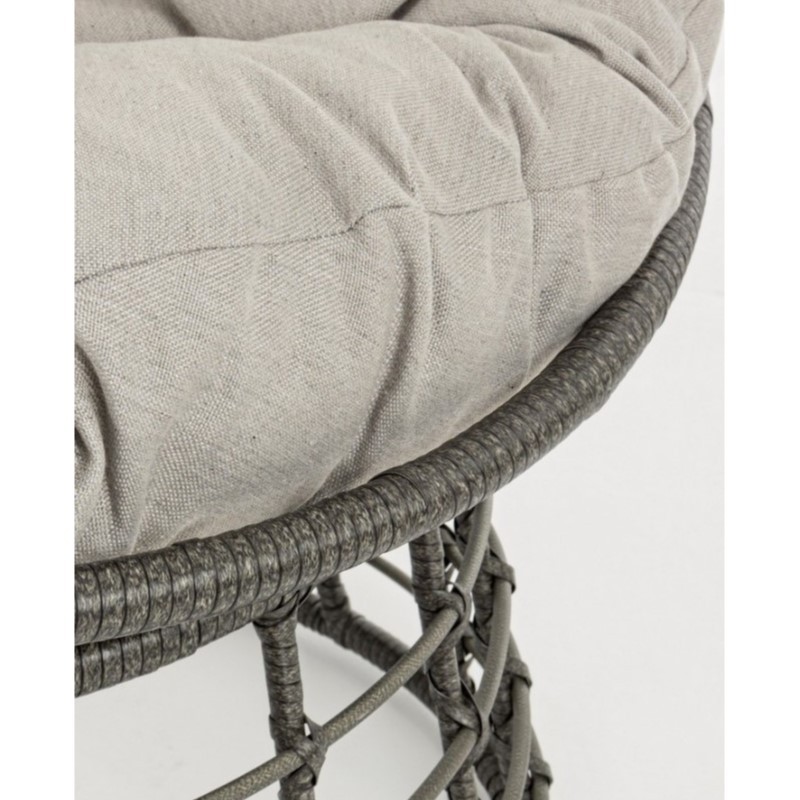 Poltrona per esterno in fibra naturale Grigio con cuscino MOLLY diametro 69x92x h78 cm