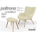 Poltrona salotto crema con sgabello poggiapiedi legno
