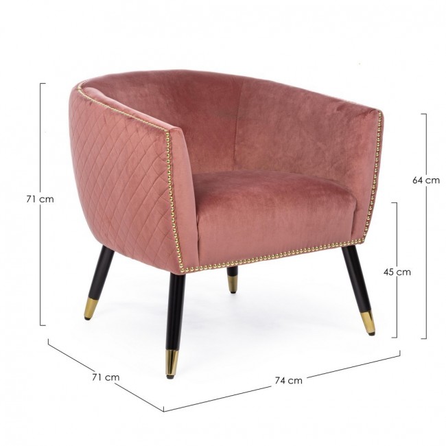 Poltroncina imbottita Caitlin rivestita in velluto rosa antico