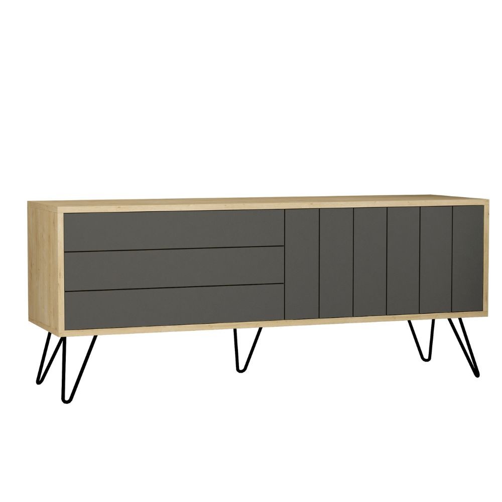 Porta TV Picadilly con Struttura Rovere e 2 Ante a Ribalta Antracite H57 x L139 x P36 cm