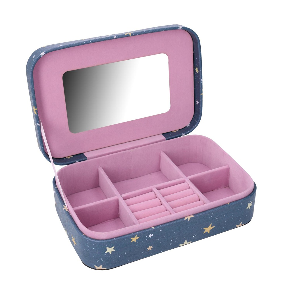 Portagioie ecopelle stelle blu rettangolare cm 22x14