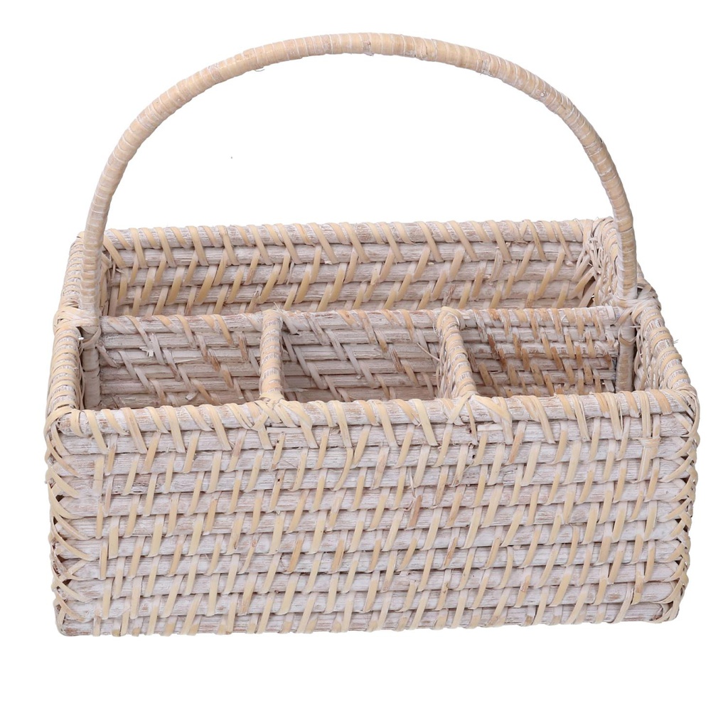 Portaposate rattan algarve bianco rettangolare cm26x20h11/22