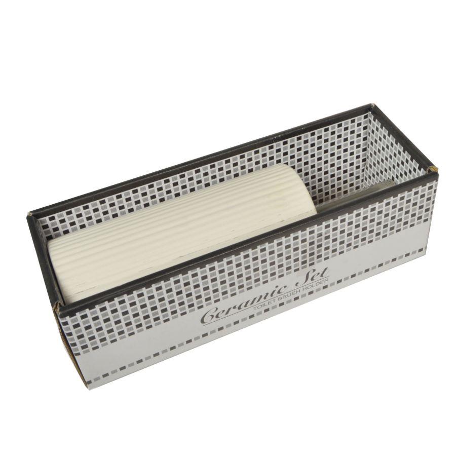 Portascopino ceramica bianco righe tondo cmø10