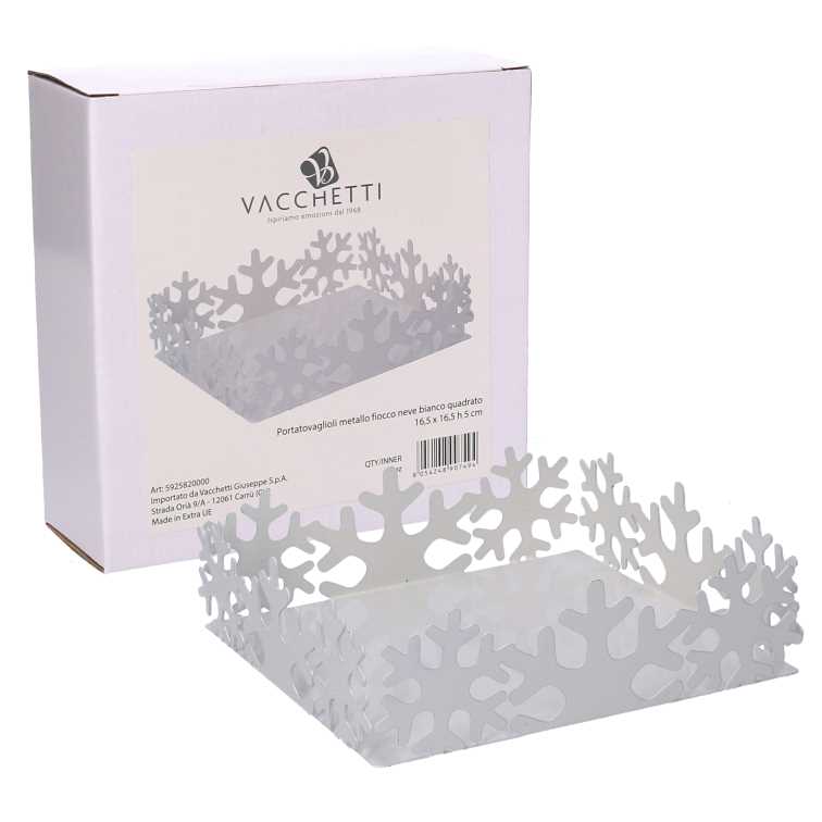 Portatovaglioli metallo fiocco neve bianco quadrato cm16,5x16,5h5