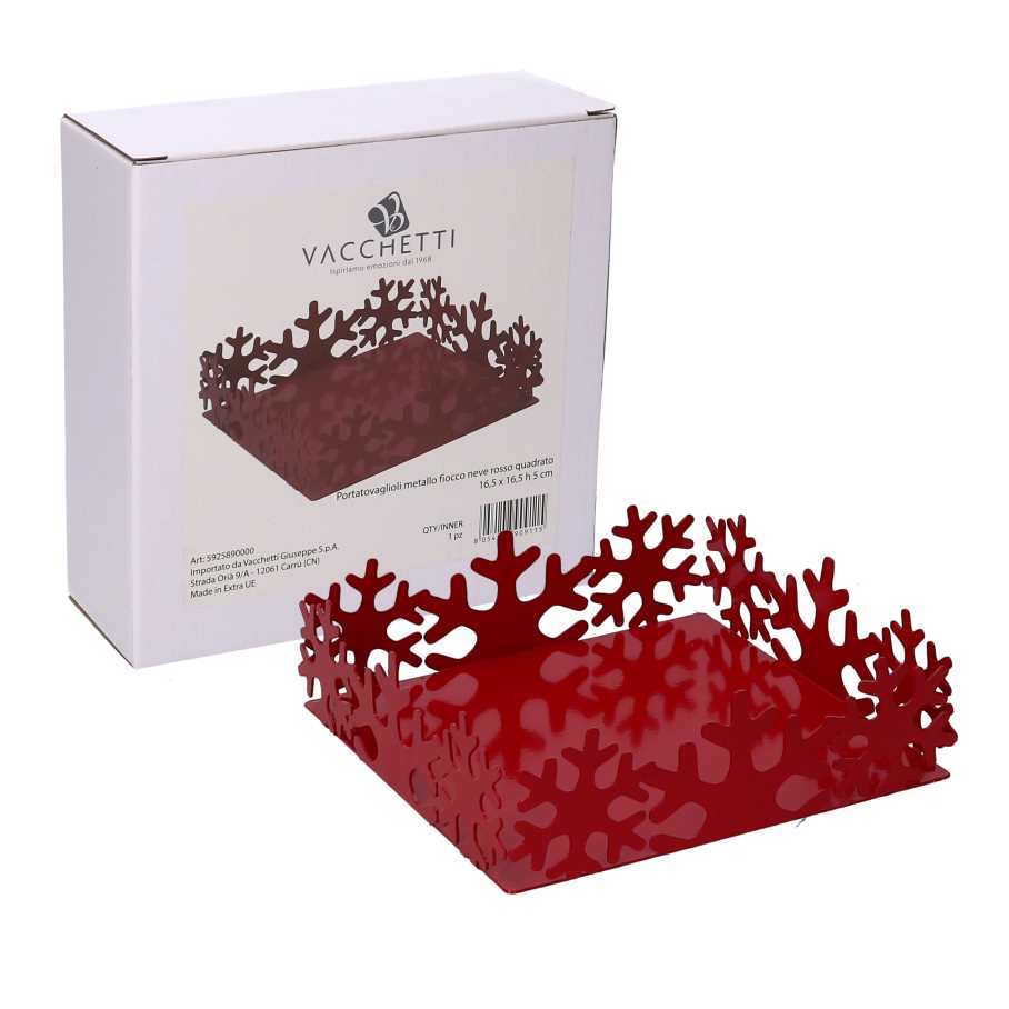 Portatovaglioli metallo fiocco neve rosso quadrato cm16,5x16,5h5