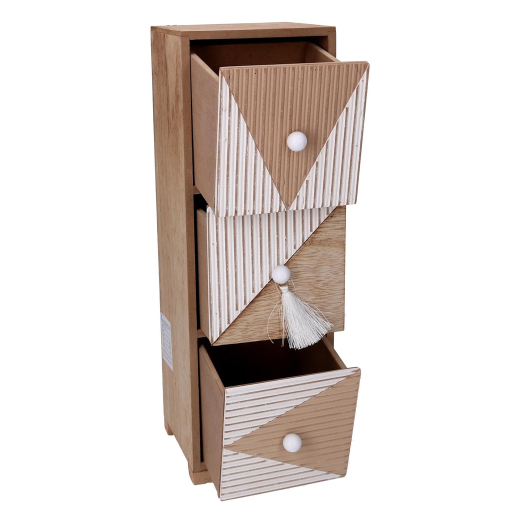 Portatutto legno 3 cassetti marrone rettangolare cm 11