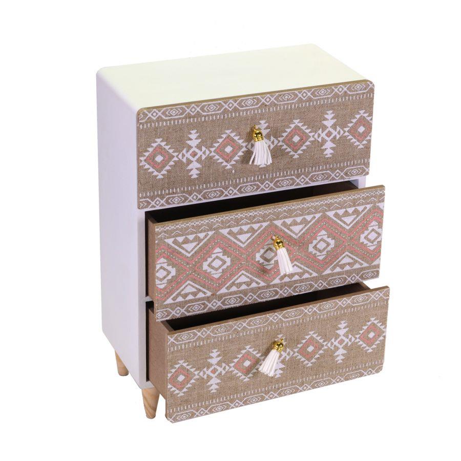 Portatutto legno tessuto morfeo 3 cassetti cm 24x13h34