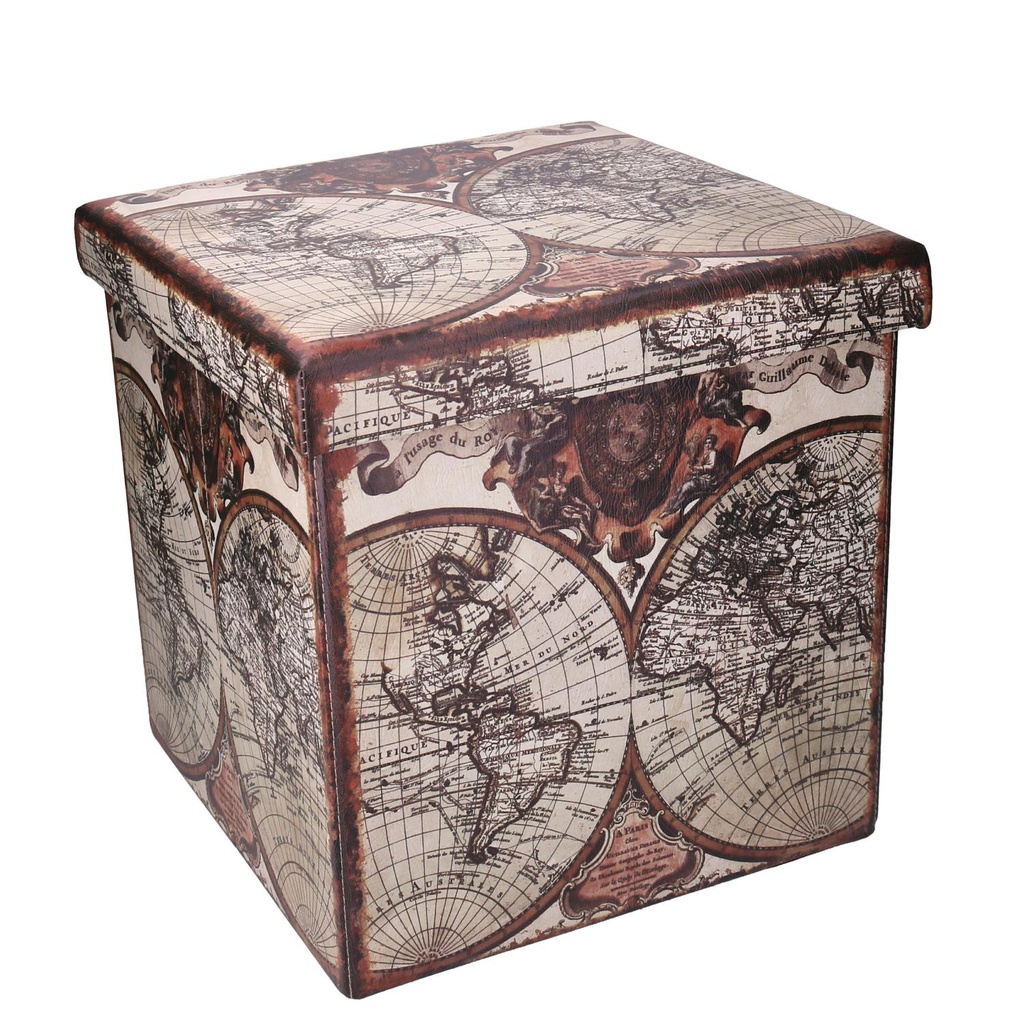 Puff ecopelle pieghevole mappamondo quadro cm38x38h38