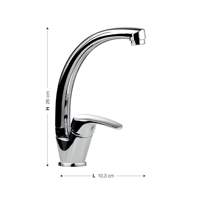 Rubinetto miscelatore da cucina canna in acciaio finitura cromo h.26x10,3 cm