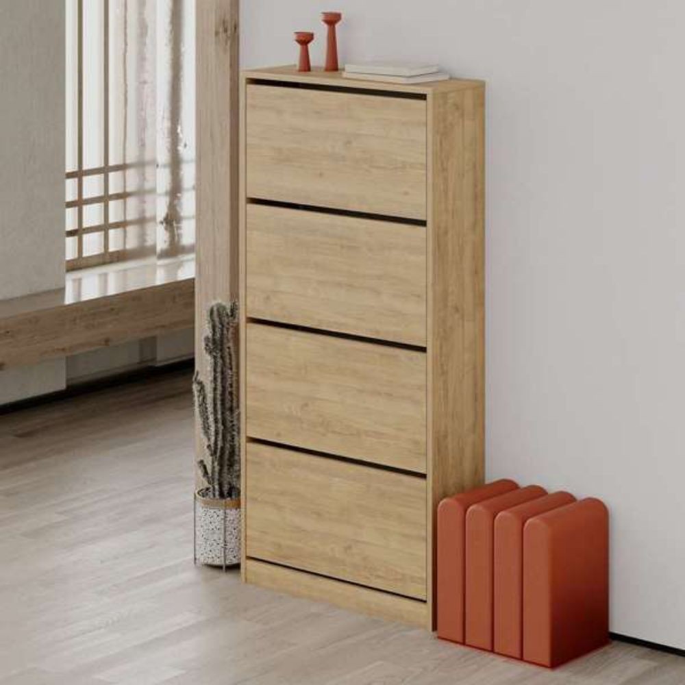 Scarpiera a ribalta rovere con 4 ante L73 x P26 x 154.5H cm