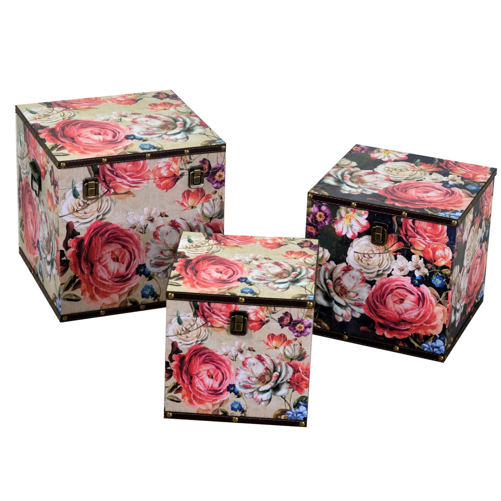 Scatola ecopelle 1-3 fiori crema quadrocm30,5x30,5h30,5