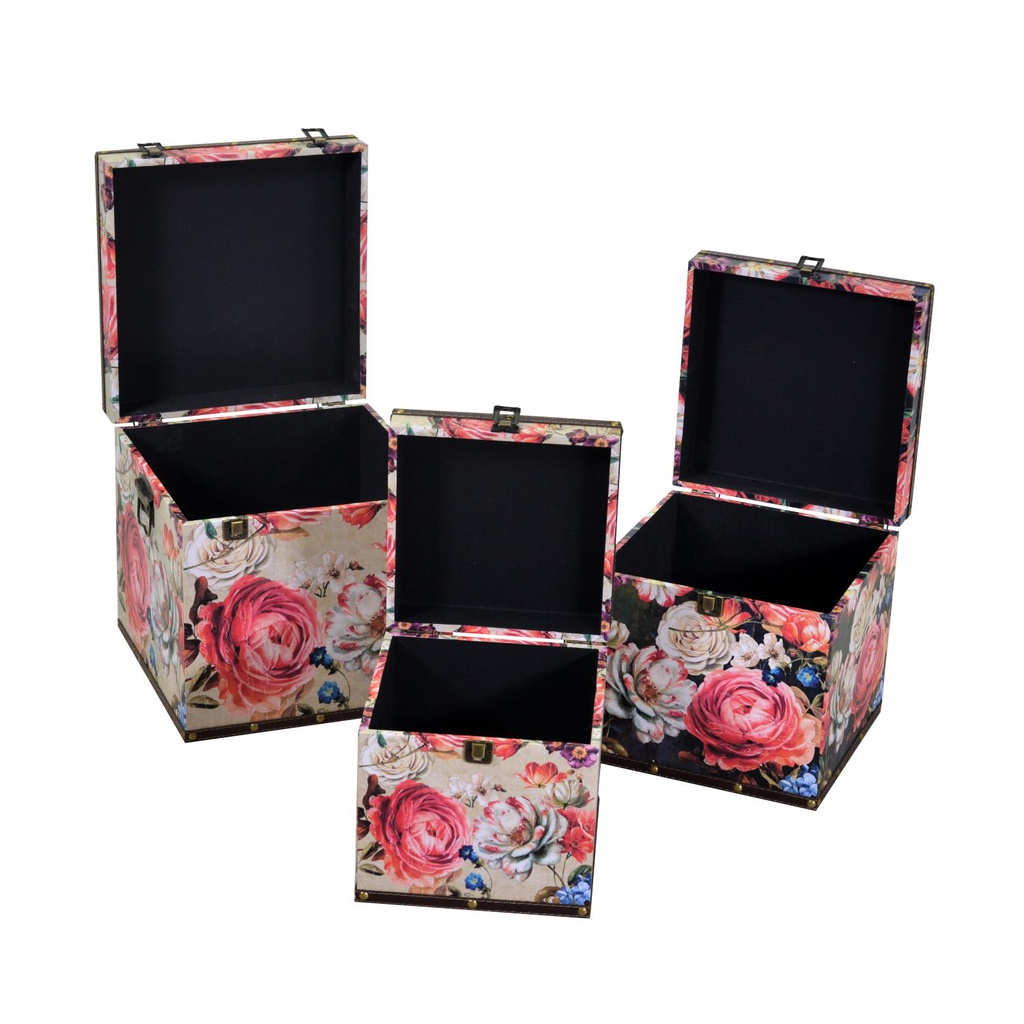 Scatola ecopelle 1-3 fiori crema quadrocm30,5x30,5h30,5