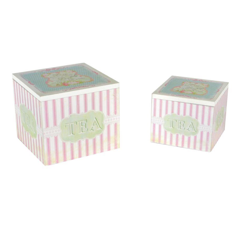 Scatola portathe legno 1-2 delice righerosa quadra cm15x13x15