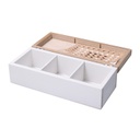 Scatola portathe legno 3 scomparti bianco rettangolare cm24x10h7