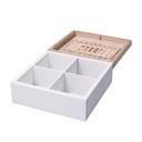 Scatola portathe legno 4 scomparti bianco quadro cm18x18h7